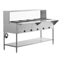 Avantco STE-5SG Five Pan Open Well Electric Steam Table with Undershelf, Overshelf, and Sneeze Guard - 208/240V, 3750W