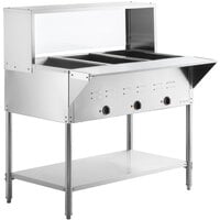 Avantco STE-3SG Three Pan Open Well Electric Steam Table with Undershelf, Overshelf, and Sneeze Guard - 120V, 1500W