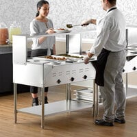 Avantco STE-3SG Three Pan Open Well Electric Steam Table with Undershelf, Overshelf, and Sneeze Guard - 120V, 1500W