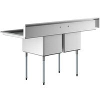 Regency 74 inch 16 Gauge Stainless Steel Two Compartment Commercial Sink with Galvanized Steel Legs and 2 Drainboards - 18 inch x 24 inch x 14 inch Bowls
