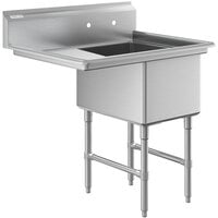 Regency 38 1/2 inch 16 Gauge Stainless Steel One Compartment Commercial Sink with Stainless Steel Legs, Cross Bracing, and 1 Drainboard - 18 inch x 24 inch x 14 inch Bowl - Left Drainboard