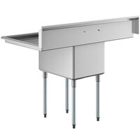 Regency 54 inch 16 Gauge Stainless Steel One Compartment Commercial Sink with Galvanized Steel Legs and 2 Drainboards - 18 inch x 24 inch x 14 inch Bowl