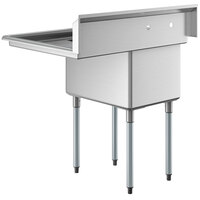 Regency 38 1/2 inch 16 Gauge Stainless Steel One Compartment Commercial Sink with Galvanized Steel Legs and 1 Drainboard - 18 inch x 24 inch x 14 inch Bowl - Right Drainboard