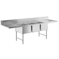 Regency 124 inch 16-Gauge Stainless Steel Three Compartment Commercial Sink with 2 Drainboards - 20 inch x 30 inch x 14 inch Bowls