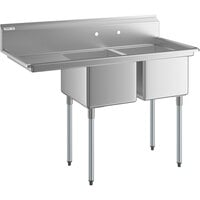 Regency 54 1/2" 16 Gauge Stainless Steel Two Compartment Commercial Sink with Galvanized Steel Legs and 1 Drainboard - 16" x 20" x 12" Bowls