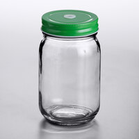 Acopa Rustic Charm 16 oz. Drinking Jar with Green Metal Lid with Straw Hole - 12/Case