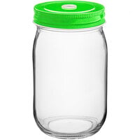 Acopa Rustic Charm 16 oz. Drinking Jar with Green Metal Lid with Straw Hole - 12/Case