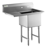 Regency 36 1/2 inch 16 Gauge Stainless Steel One Compartment Commercial Sink with Stainless Steel Legs, Cross Bracing, and 1 Drainboard - 16 inch x 20 inch x 12 inch Bowl - Left Drainboard