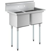 Regency 37 inch 16 Gauge Stainless Steel Two Compartment Commercial Sink with Galvanized Steel Legs - 15 inch x 15 inch x 12 inch Bowls
