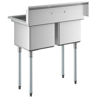 Regency 37 inch 16 Gauge Stainless Steel Two Compartment Commercial Sink with Galvanized Steel Legs - 15 inch x 15 inch x 12 inch Bowls