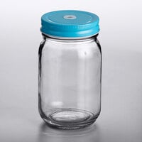 Acopa Rustic Charm 16 oz. Drinking Jar with Blue Metal Lid with Straw Hole - 12/Case