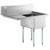 Regency 36 1/2 inch 16 Gauge Stainless Steel One Compartment Commercial Sink with Galvanized Steel Legs and 1 Drainboard - 16 inch x 20 inch x 12 inch Bowl - Left Drainboard