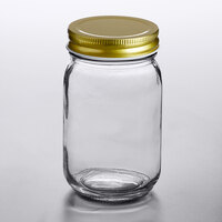 Acopa Rustic Charm 16 oz. Drinking / Mason Jar with Gold Metal Lid - 12/Case