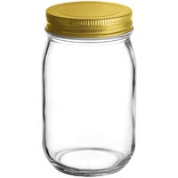 Acopa Rustic Charm 16 oz. Drinking / Mason Jar with Gold Metal Lid - 12/Case
