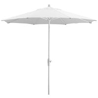 Lancaster Table & Seating 9' White Crank Lift Automatically Tilting Umbrella with 1 1/2" Aluminum Pole