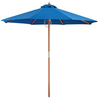 Lancaster Table & Seating 7 1/2' Pacific Blue Pulley Lift Umbrella with 1 1/2 inch Hardwood Pole