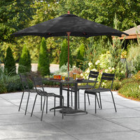 Lancaster Table & Seating 9' Black Pulley Lift Umbrella with 1 1/2 inch Hardwood Pole
