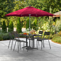 Lancaster Table & Seating 9' Red Crank Lift Automatically Tilting Umbrella with 1 1/2 inch Aluminum Pole