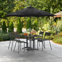Lancaster Table & Seating 9' Black Crank Lift Automatically Tilting Umbrella with 1 1/2 inch Aluminum Pole