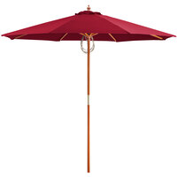 Lancaster Table & Seating 9' Red Pulley Lift Umbrella with 1 1/2 inch Hardwood Pole