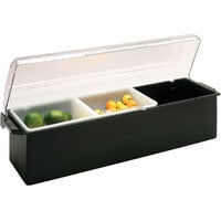 Vollrath 4762-06 Traex® Kondi-Keeper™ 3-Compartment Black Plastic Condiment Bar with Three 1-Quart Inserts and Notched Lid