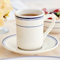 Acopa 8 oz. Ivory (American White) Stoneware Cup with Blue Bands - 36/Case