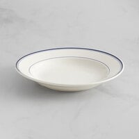 Acopa 26 oz. Ivory (American White) Wide Rim Stoneware Pasta Bowl with Blue Bands - 12/Case