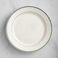 Acopa 12 inch Ivory (American White) Stoneware Wide Rim Plate with Green Bands - 12/Case