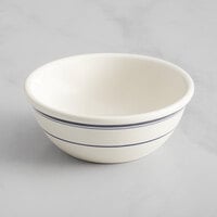 Acopa 10 oz. Ivory (American White) Stoneware Nappie Bowl with Blue Bands - 36/Case
