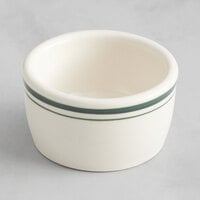 Acopa 2 oz. Ivory (American White) Stoneware Ramekin with Green Bands - 48/Case