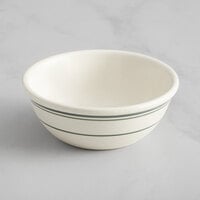 Acopa 10 oz. Ivory (American White) Stoneware Nappie Bowl with Green Bands - 36/Case