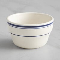 Acopa 7.25 oz. Ivory (American White) Stoneware Bouillon Cup with Blue Bands - 36/Case