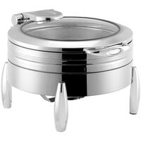 Acopa Manchester 6 Qt. Round Stainless Steel Induction / Traditional Dual Purpose Chafer with Glass Top, Soft Close Lid, and Stand with Fuel Holder