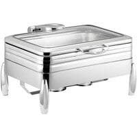 Acopa Manchester 9 Qt. Full Size Stainless Steel Induction / Traditional Dual Purpose Chafer with Glass Top, Soft Close Lid, and Stand with Fuel Holders