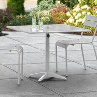 Lancaster Table & Seating 36 inch x 36 inch Silver Powder-Coated Aluminum Dining Height Outdoor Table with Umbrella Hole