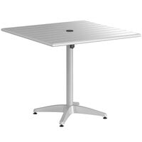 Lancaster Table & Seating 36" x 36" Silver Powder-Coated Aluminum Dining Height Outdoor Table with Umbrella Hole