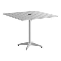 Lancaster Table & Seating 36" x 36" Silver Powder-Coated Aluminum Dining Height Outdoor Table with Umbrella Hole