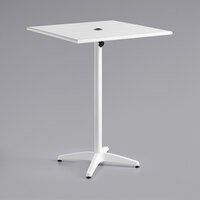 Lancaster Table & Seating 32 inch x 32 inch White Powder-Coated Aluminum Bar Height Outdoor Table with Umbrella Hole