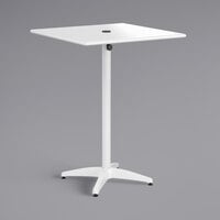Lancaster Table & Seating 32 inch x 32 inch White Powder-Coated Aluminum Bar Height Outdoor Table with Umbrella Hole