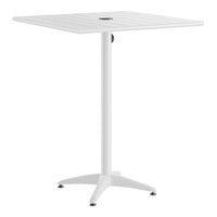 Lancaster Table & Seating 32" x 32" White Powder-Coated Aluminum Bar Height Outdoor Table with Umbrella Hole