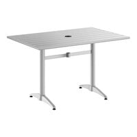 Lancaster Table & Seating 32" x 48" Silver Powder-Coated Aluminum Dining Height Outdoor Table with Umbrella Hole
