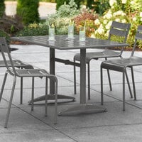 Lancaster Table & Seating 32 inch x 48 inch Gray Powder-Coated Aluminum Dining Height Outdoor Table with Umbrella Hole