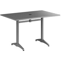 Lancaster Table & Seating 32" x 48" Gray Powder-Coated Aluminum Dining Height Outdoor Table with Umbrella Hole