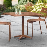 Lancaster Table & Seating 36 inch x 36 inch Brown Powder-Coated Aluminum Dining Height Outdoor Table with Umbrella Hole