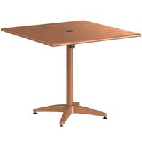Lancaster Table & Seating 36" x 36" Brown Powder-Coated Aluminum Dining Height Outdoor Table with Umbrella Hole