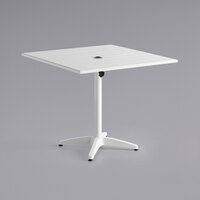 Lancaster Table & Seating 36 inch x 36 inch White Powder-Coated Aluminum Dining Height Outdoor Table with Umbrella Hole