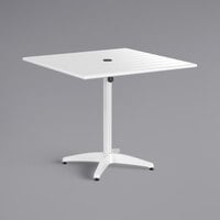 Lancaster Table & Seating 36" x 36" White Powder-Coated Aluminum Dining Height Outdoor Table with Umbrella Hole