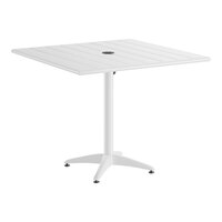 Lancaster Table & Seating 36" x 36" White Powder-Coated Aluminum Dining Height Outdoor Table with Umbrella Hole