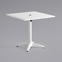 Lancaster Table & Seating 32 inch x 32 inch White Powder-Coated Aluminum Dining Height Outdoor Table with Umbrella Hole