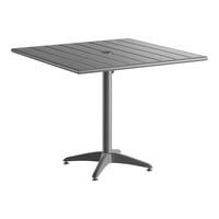Lancaster Table & Seating 36" x 36" Gray Powder-Coated Aluminum Dining Height Outdoor Table with Umbrella Hole